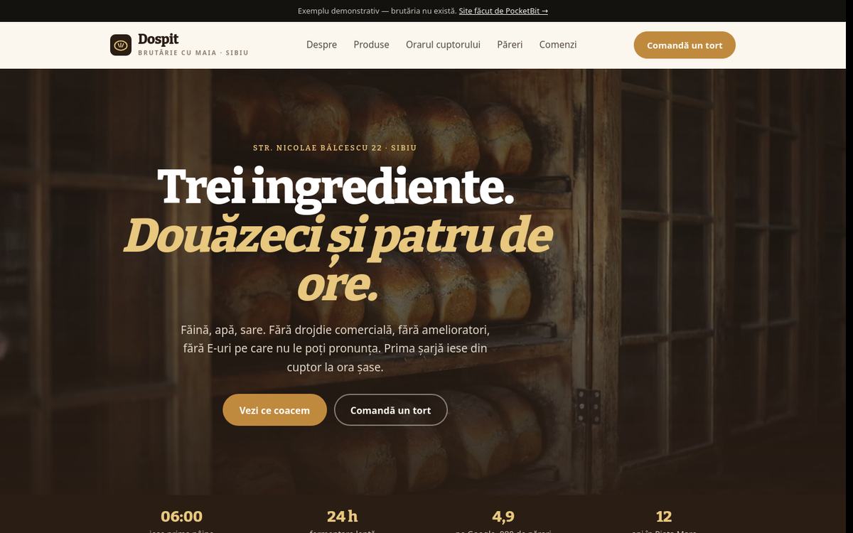 Site demonstrativ pentru o brutărie cu maia