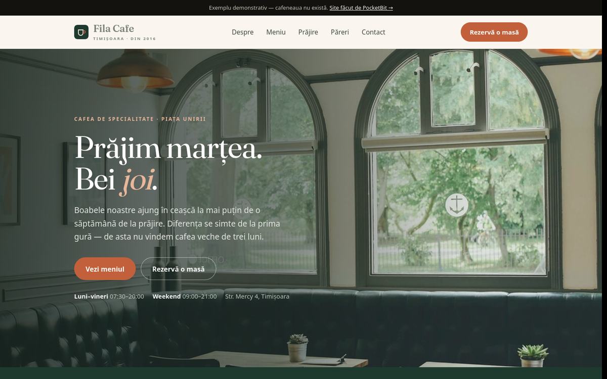 Site demonstrativ pentru o cafenea de specialitate