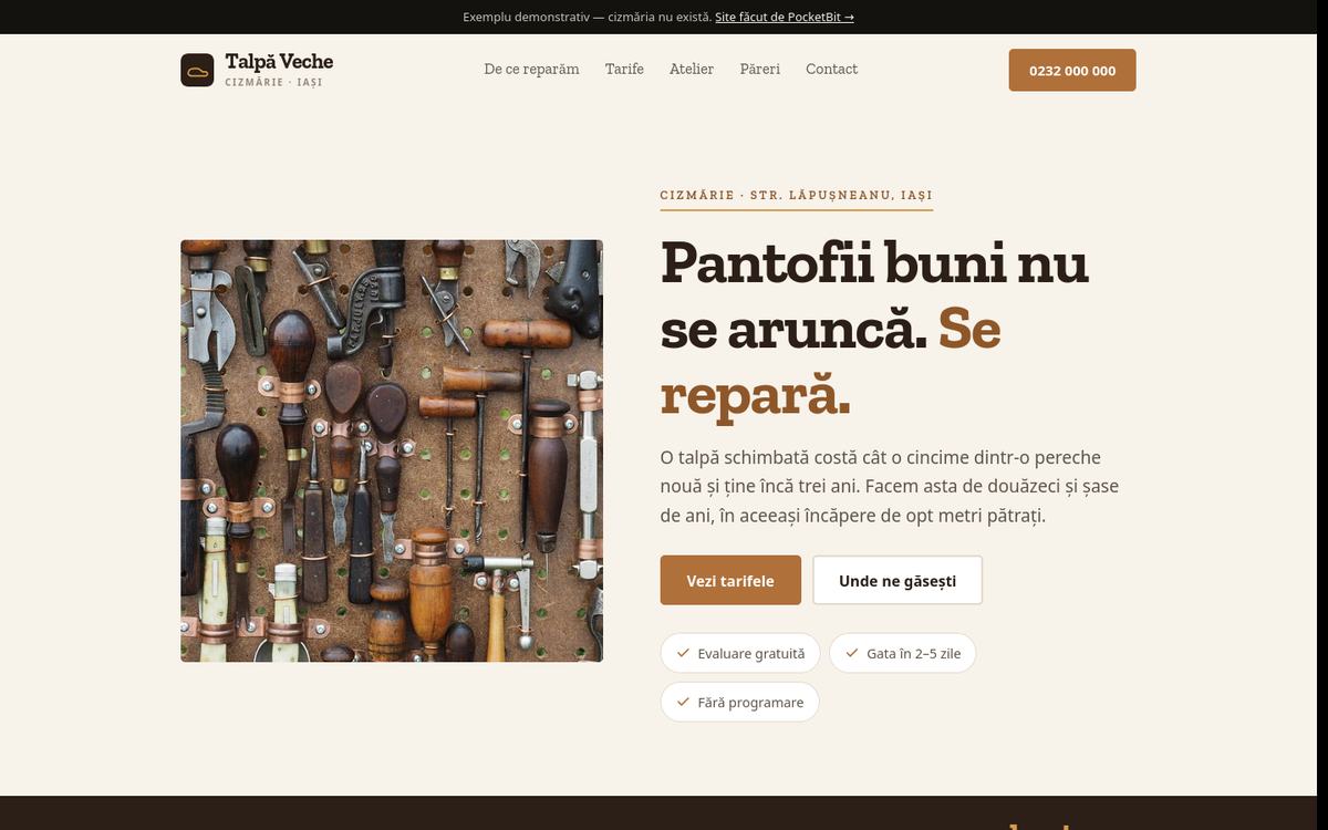 Site demonstrativ pentru o cizmărie