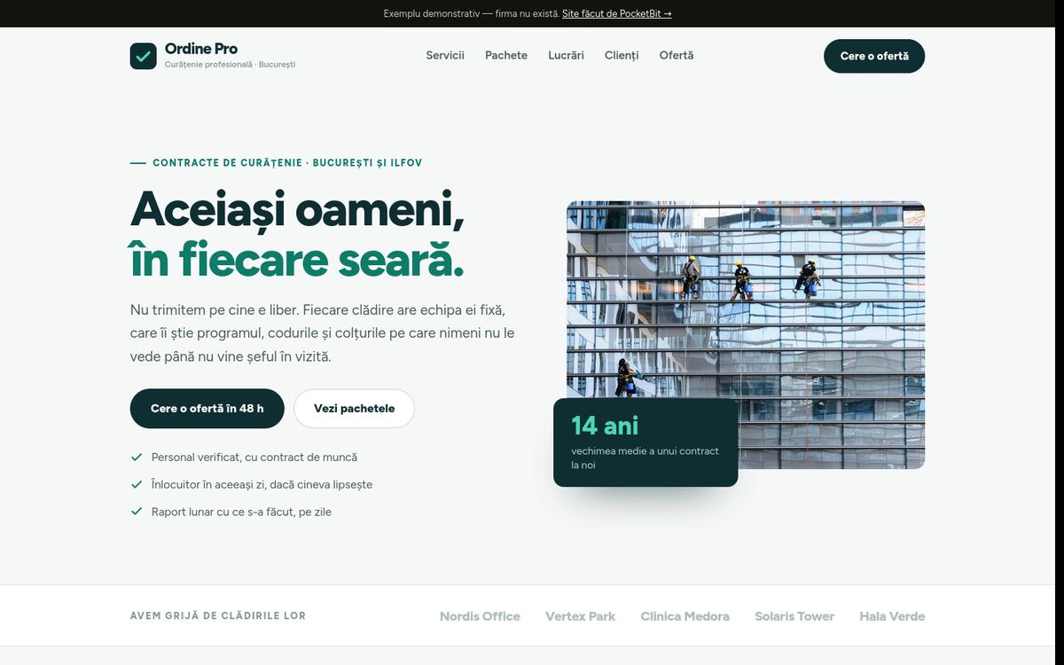 Site demonstrativ pentru o firmă de curățenie birouri