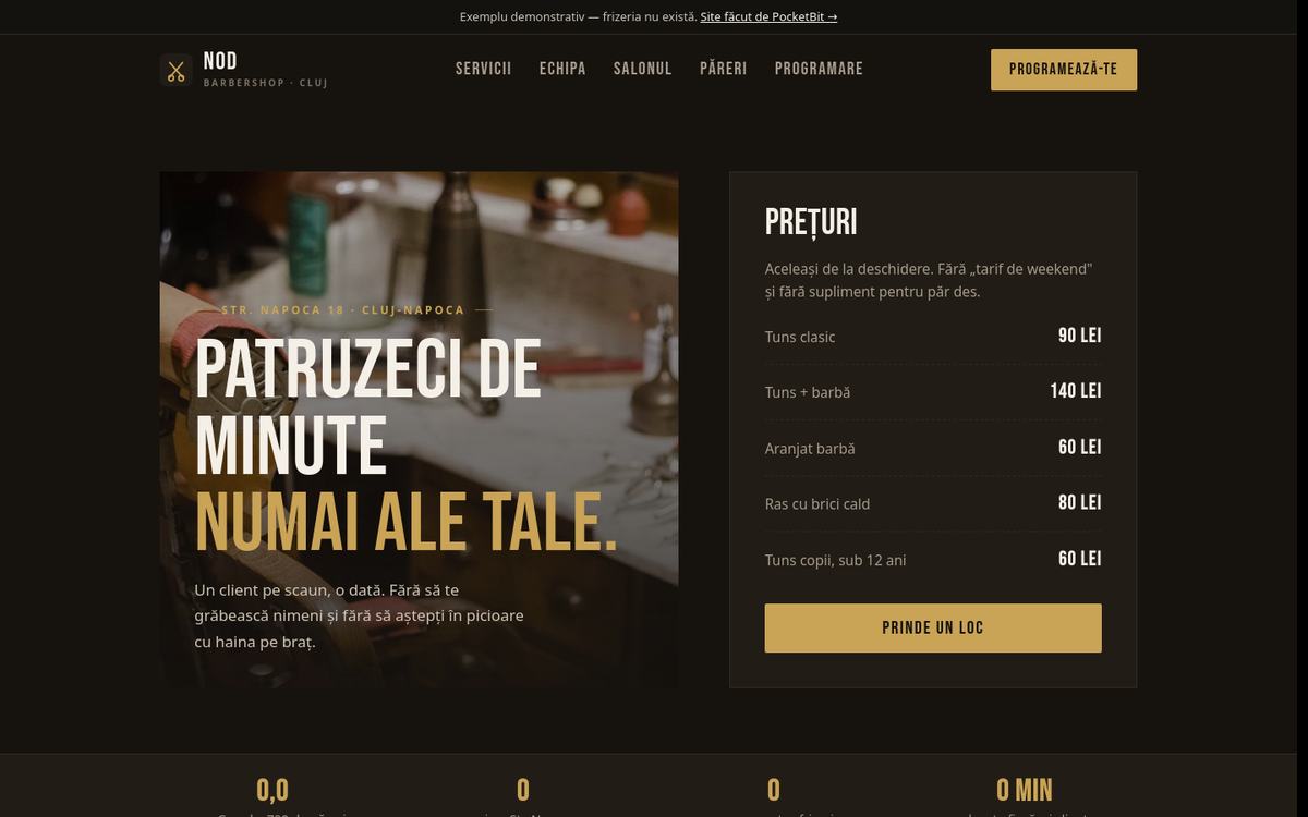 Site demonstrativ pentru o frizerie de bărbați