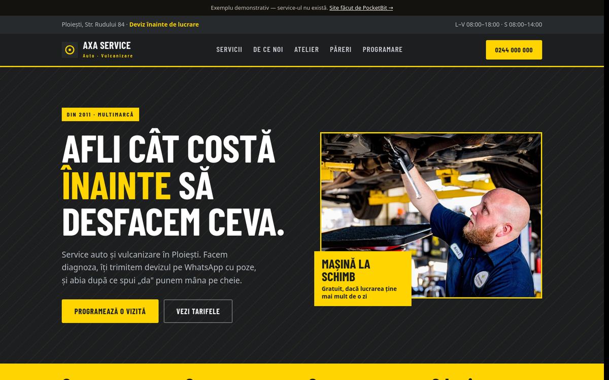 Site demonstrativ pentru un service auto și vulcanizare